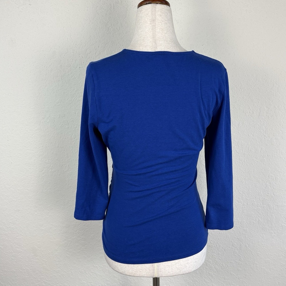 Kettlewell Ruched Faux Wrap Top Size S Royal Blue Business Casual Career 121 - Picture 2 of 5